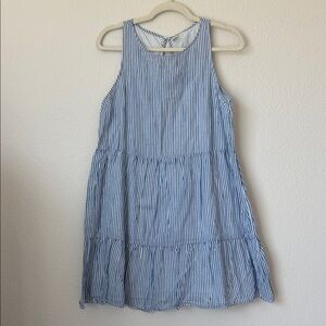 Old Navy Blue White Striped Tiered Mini Dress Cotton Rayon Sleeveless
